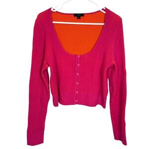 J Crew Y2K Cropped Ribbed Cardigan Hot Pink Bright Orange XL VGUC Dopamine